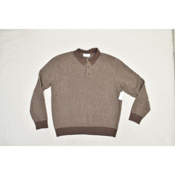 Old Navy Sweater Mens Large Brown Collared Pullover Cotton Blend Casual Knit New - Picture 1 of 8